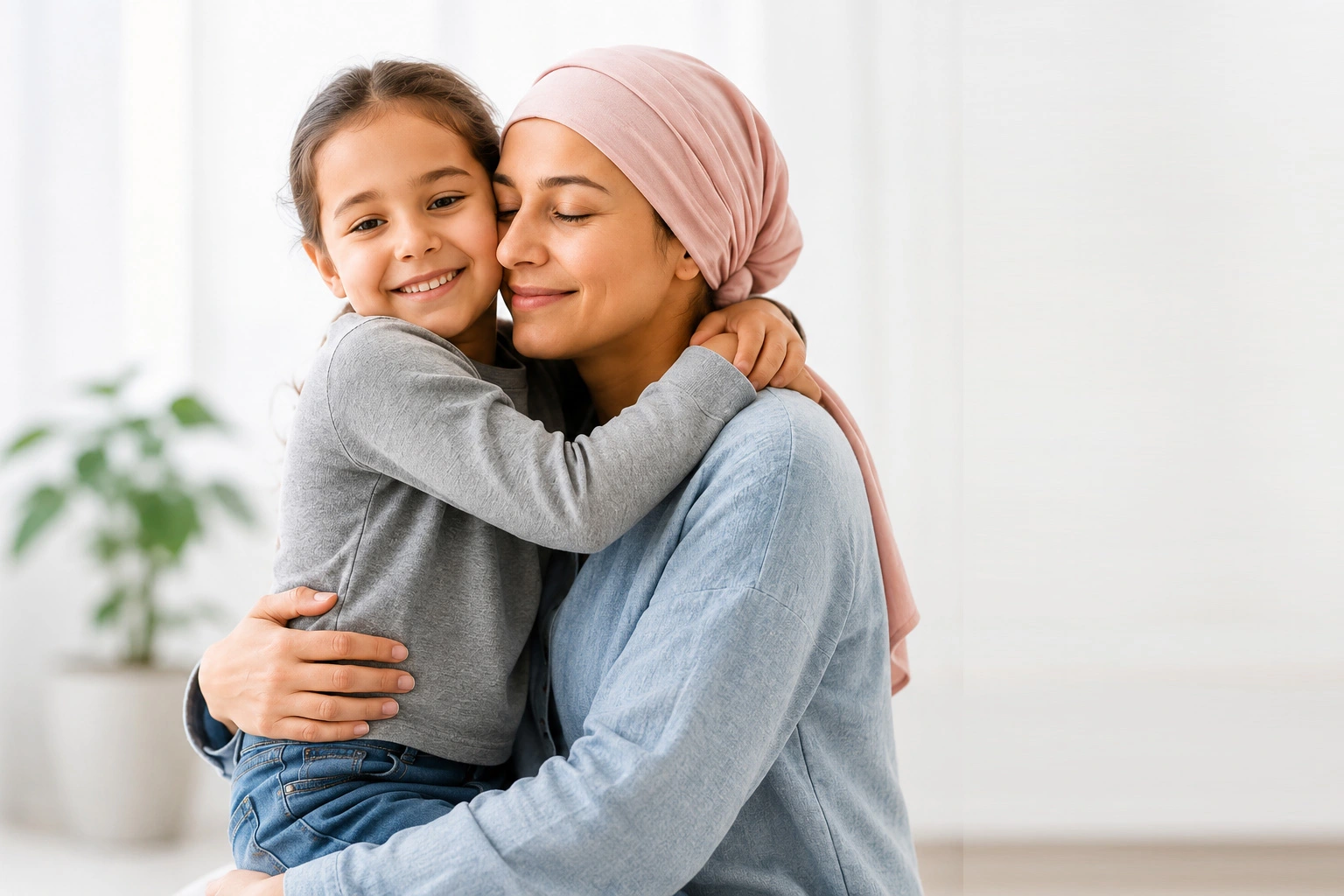 Mother embracing her child, representing care, health and global support